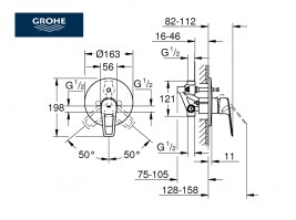 MEDIDAS MONOMANDO BAÑO-DUCHA EMPOTRADO BAULOOP GROHE